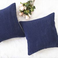 Decor Soft Striped Textured Velvet Corduroy Decorative Toss Throw Pillow Covers Pillowcase Cushion Cover for Chair, Navy Blue, 2 Packs, (45x45 cm, 18inch)