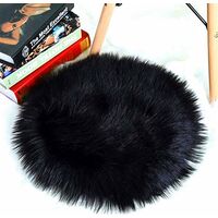 Faux Sheepskin Chair Pad 18 x 18 Round Cover Seat Cushion Pad Soft Fluffy Area Rug for Area Rugs for Chair Seat Pad Couch Pad Area Natural Rugs,Black