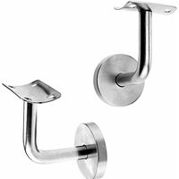 Set of 2 Polished Stainless Steel Handrail Brackets for Wall Mounting, Bracket