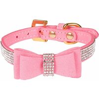 Dog Collar/Cat Collar Crystal Velvet Leather with Bow-knot Tie Rhinestone Collars for Puppy/kitten S