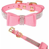 Dog Collar/Cat Collar Crystal Velvet Leather with Bow-knot Tie Rhinestone Collars for Puppy/kitten S