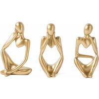 Gold Decorative Thinker Statue Abstract Art Sculpture, Set of 3 Gold Resin Collectible