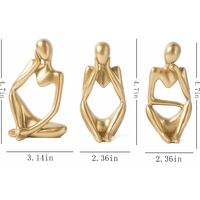 Gold Decorative Thinker Statue Abstract Art Sculpture, Set of 3 Gold Resin Collectible