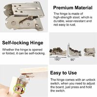 Self-Locking Folding Hinge, 2 Pcs Silver Stainless Steel Folding Support Bracket Lock Extension Tabl