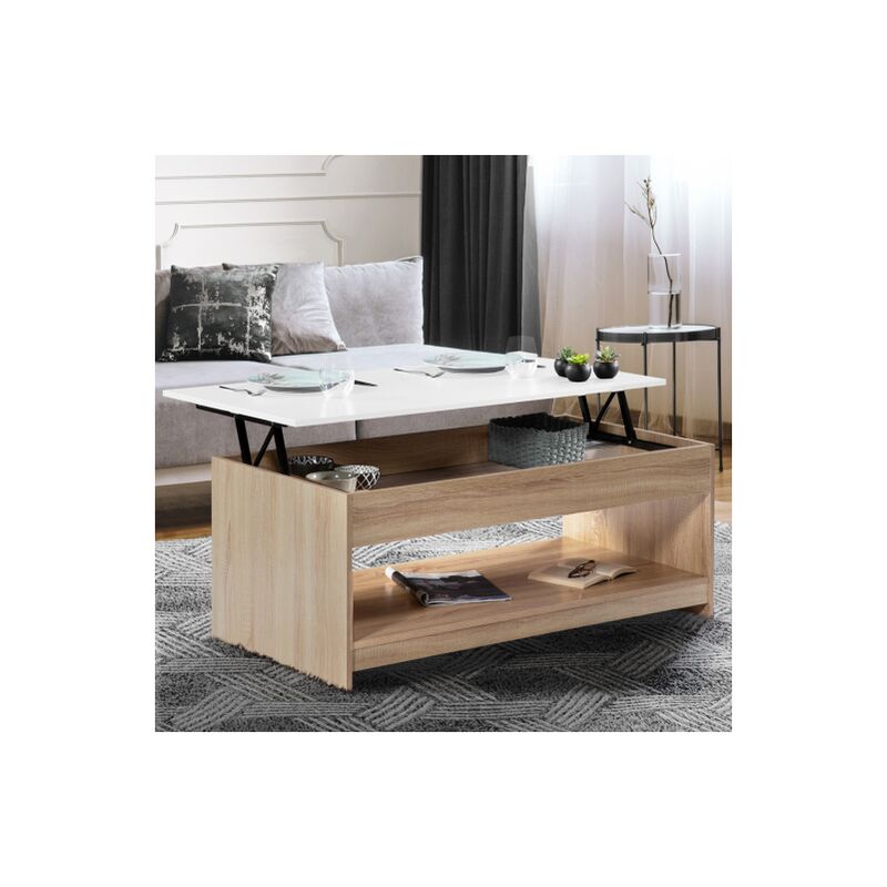 Mesa de centro con tablero elevable SOA wood imitación haya blanco