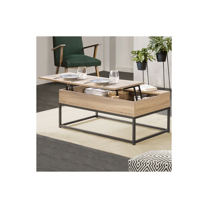 Mesa de centro DETROIT con tablero elevable, diseño industrial