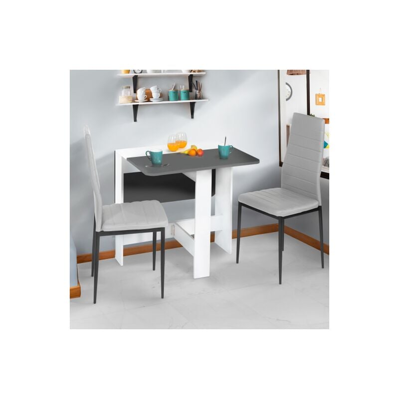 Mesa consola plegable EDI 2-4 personas madera blanco tapa gris