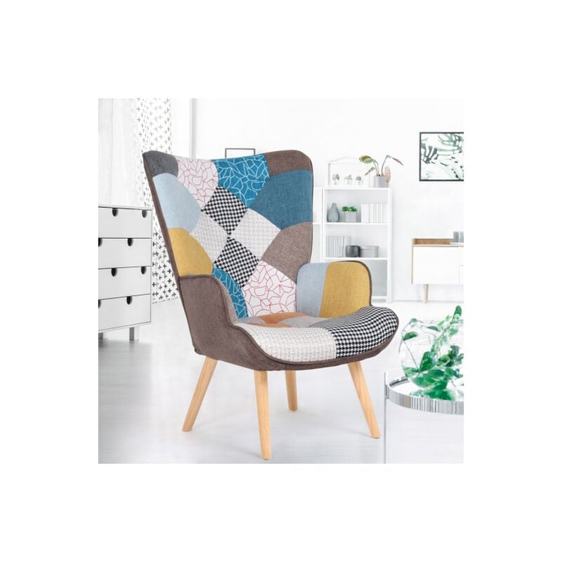 Sillón escandinavo IVAR en tejido patchwork multicolor