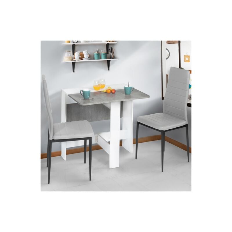 Mesa consola plegable EDI para 2-4 personas, blanca, con tablero efecto hormigón