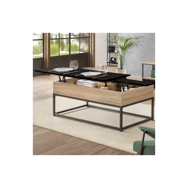 Mesa de centro con tablero elevable negro BOSTON diseño industrial