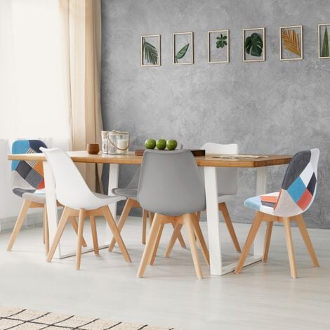 6 sillas de comedor blanco x2, claro y patchwork multicolor SARA