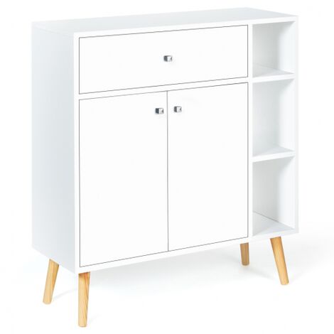 Estantería, mueble de almacenamiento escandinavo de madera blanca con armario y cajón EMMIE
