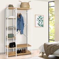 Vestidor perchero con estantes de diseño industrial de madera y metal blanco