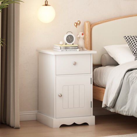 FURNITURE HMD Wooden 1 Door and 1 Drawer Bedside Table,Nightstand,Bedroom Furniture,35x30x59cm(WxDxH)