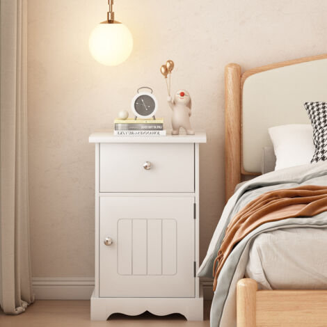 FURNITURE HMD Wooden 1 Door and 1 Drawer Bedside Table,Nightstand,Bedroom Furniture,35x30x59cm(WxDxH)
