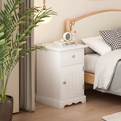 FURNITURE HMD Wooden 1 Door and 1 Drawer Bedside Table,Nightstand,Bedroom Furniture,35x30x59cm(WxDxH)