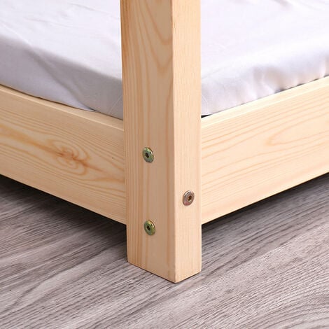 FURNITURE HMD Natural Single Solid Pine Bed Frame with Tree House Top Design,Mattress(WITHOUT):90x190cm
