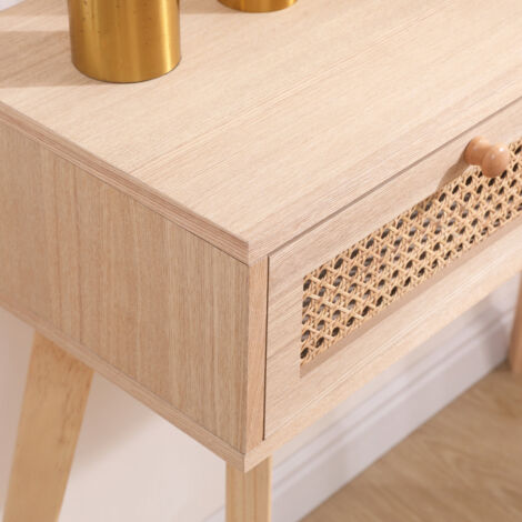 FURNITURE HMD Rattan 2 Drawer Console Table End Hallway Table,Natural