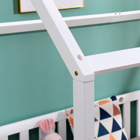 FURNITURE HMD White Kids Bed Single Bed Frame with 2 Storage Drawers,Pine Wood Children Bed with Guardrail
