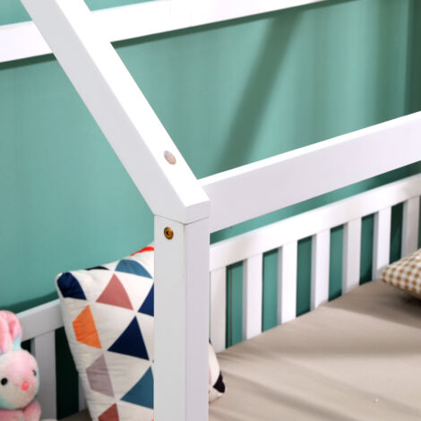 FURNITURE HMD White Single Bed Frame with 2 Storage Drawers,Solid Pine Wood Children Bed with Grardrail