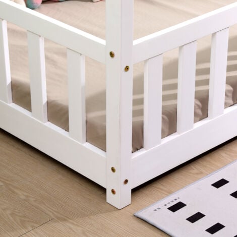 FURNITURE HMD White Single Bed Frame with 2 Storage Drawers,Solid Pine Wood Children Bed with Grardrail