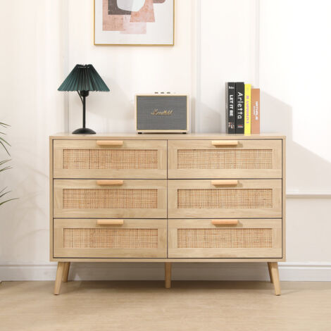 FURNITURE HMD Chest of Drawers with 6 Drawers Storage Cabinet Organizer Unit Wooden,Natural (1/5)