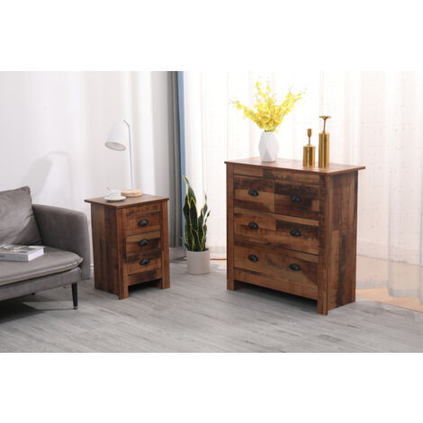 Bedside Table Chest of Drawers Storage Unit Cabinet Wooden Bedroom Set Living Room Set FURNITURE HMD (1/5)
