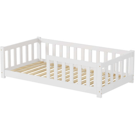 FURNITURE HMD Children's Bed with Full-Length Guardrails Slatted Bed Frame Toddler Floor Bed,Solid Pine Wood,80x160cm (1/5)