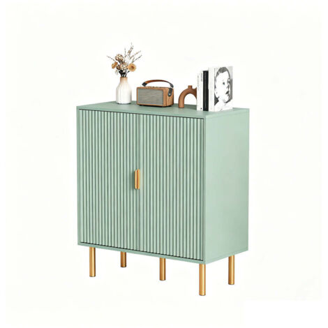 FURNITURE HMD Sideboard Cupboard Storage Cabinet with 2 Doors Wooden Freestanding Unit for Living Room Bedroom Kitchen,Gold Legs,Modern Design,Green