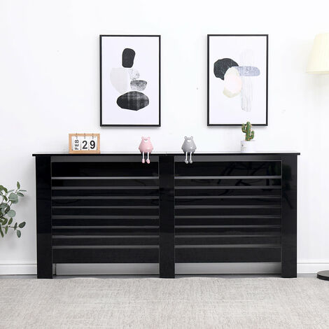 FURNITURE HMD High Gloss Radiator Cover Decorative Cabinet,Black-171.5x19x82cm(WxDxH)