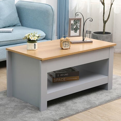 FURNITURE HMD Grey Coffee Table with Storage,Small Side Table,Living Room Coffee Tables with Sliding Top,85x47x42cm(WxDxH)