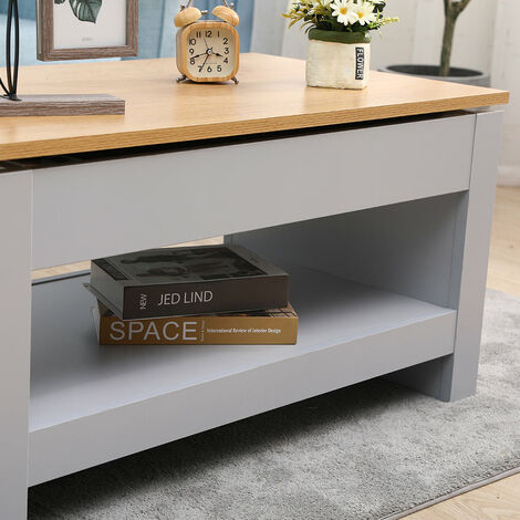 FURNITURE HMD Grey Coffee Table with Storage,Small Side Table,Living Room Coffee Tables with Sliding Top,85x47x42cm(WxDxH)