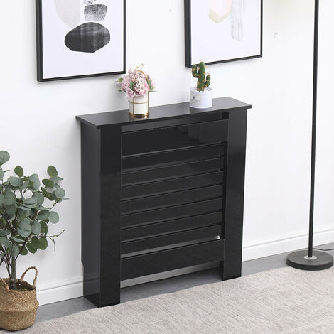FURNITURE HMD High Gloss Radiator Cover Decorative Cabinet,Black-78x19x82cm(WxDxH)