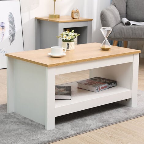 FURNITURE HMD Coffee Table with Storage Shelf Living Room Furniture,White