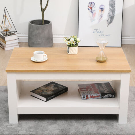 FURNITURE HMD Coffee Table with Storage Shelf Living Room Furniture,White