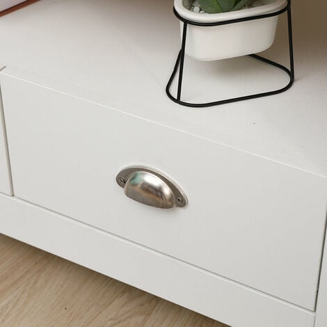 FURNITURE HMD Corner TV Stand Cabinet TV Unit with 2  Drawers,White-85x39x58cm(WxDxH)