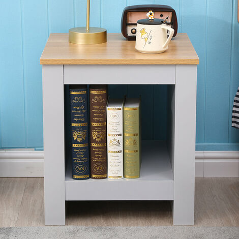 FURNITURE HMD Side Table Lamp Table Console Table,Grey+Oak,45x45x50cm(WxDxH)