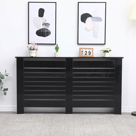 FURNITURE HMD High Gloss Radiator Cover Decorative Cabinet,Black-151.5x19x82cm(WxDxH)