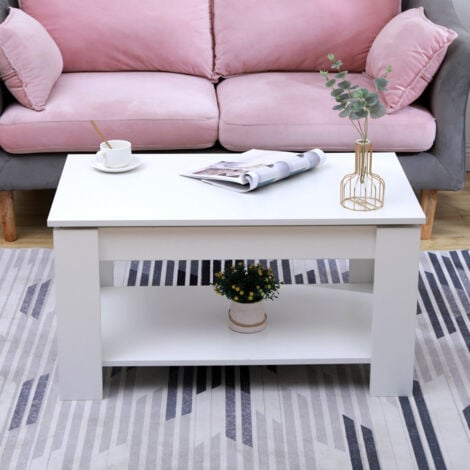 FURNITURE HMD Sliding Coffee/Sofa/End Table with Shelf,White-85x50x45cm(WxDxH)