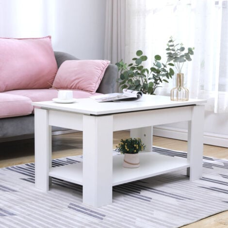 FURNITURE HMD Sliding Coffee/Sofa/End Table with Shelf,White-85x50x45cm(WxDxH)