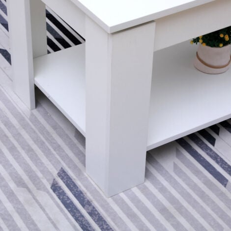 FURNITURE HMD Sliding Coffee/Sofa/End Table with Shelf,White-85x50x45cm(WxDxH)