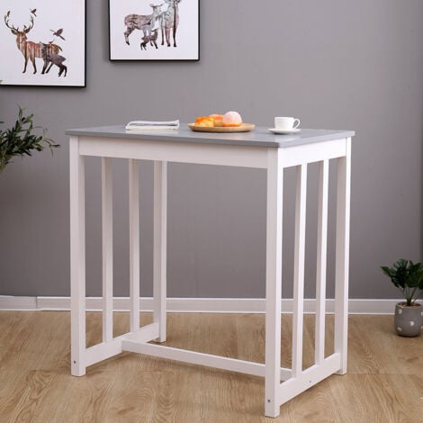 FURNITURE HMD Dining/Breakfast Table Set Bar Table and Stools Solid Pine Wood,White and Grey