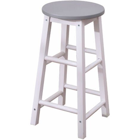 FURNITURE HMD Dining/Breakfast Table Set Bar Table and Stools Solid Pine Wood,White and Grey