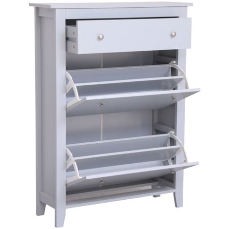 FURNITURE HMD Wooden Grey MDF 1 Drawer and 2 Pull Drawers Cabinet Shoes Storage Unit Halway Table Footwear Stand,80x25x108cm(WxDxH)