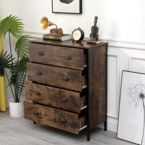 FURNITURE HMD Retro Industrial Style Bedroom Chest of 4 Drawers,Storage ...