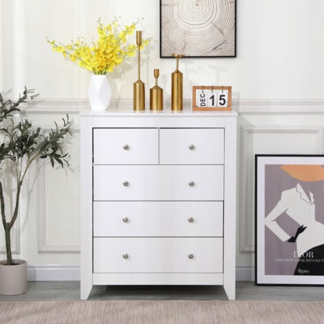FURNITURE HMD White Chest of Drawers with 2+3 Drawers Storage Unit Cabinet Cupboard Sideboard Bedroom Furniture,79x40x95cm(WxDxH)