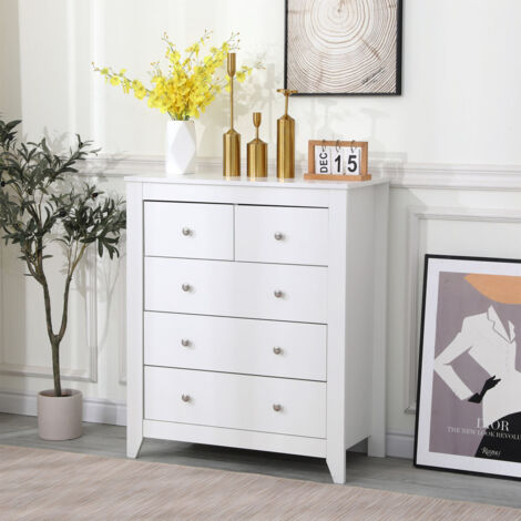 FURNITURE HMD White Chest of Drawers with 2+3 Drawers Storage Unit Cabinet Cupboard Sideboard Bedroom Furniture,79x40x95cm(WxDxH)