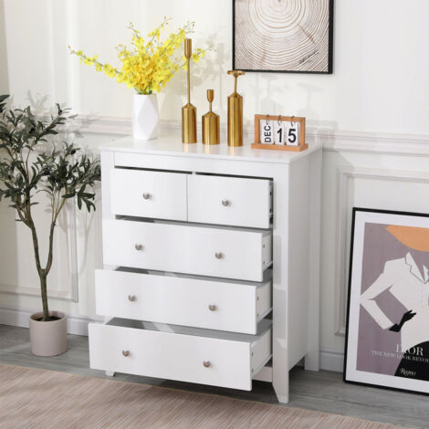 FURNITURE HMD White Chest of Drawers with 2+3 Drawers Storage Unit Cabinet Cupboard Sideboard Bedroom Furniture,79x40x95cm(WxDxH)