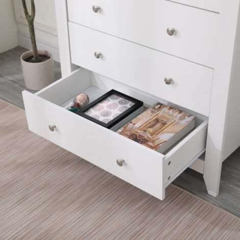 FURNITURE HMD White Chest of Drawers with 2+3 Drawers Storage Unit Cabinet Cupboard Sideboard Bedroom Furniture,79x40x95cm(WxDxH)