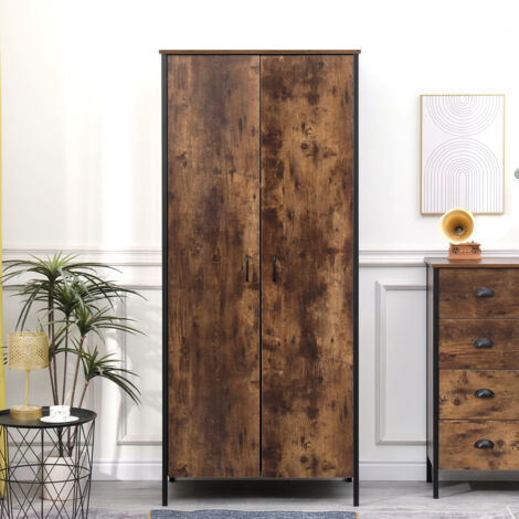FURNITURE HMD Retro Industrial Style Bedroom Wardrobe with 2 Doors,Storage Unit for Bedroom,Burning Wood Colour,Retro Industrial Style,79x49.5x180cm(WxDxH)